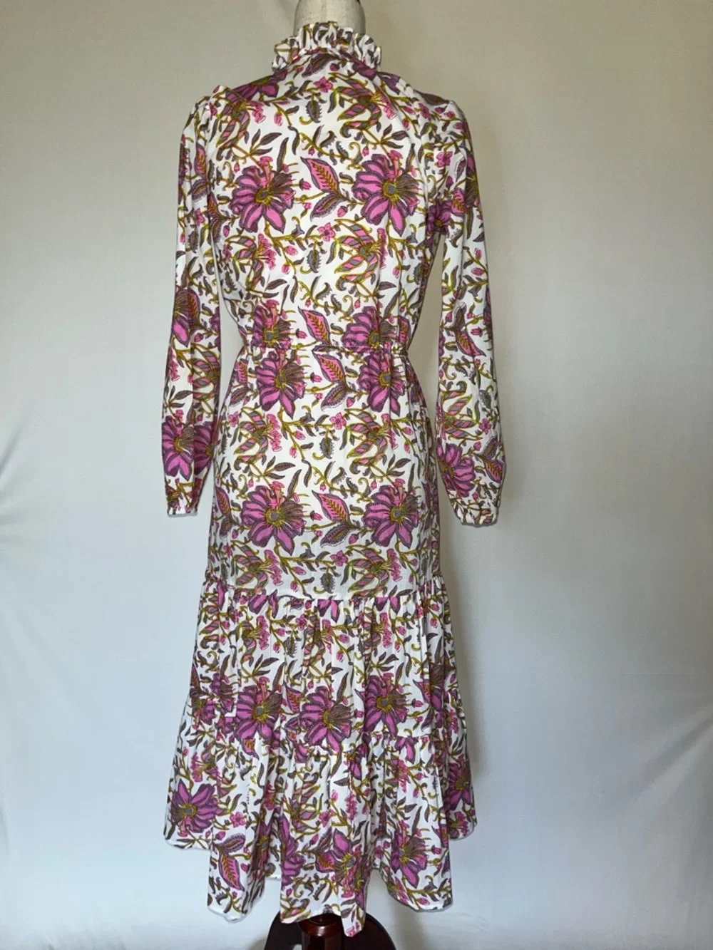 Mille Resort Floral Pink Tie-Front Tiered Maxi Dress with Tassel details - Picture 4 of 6